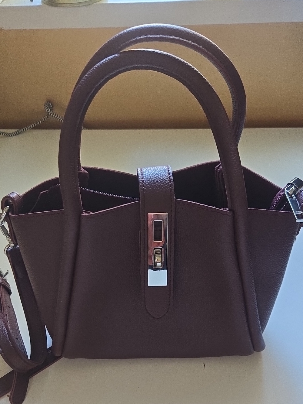 Women's Structured Top-Handle Handbag in Deep Plum-unused Gift